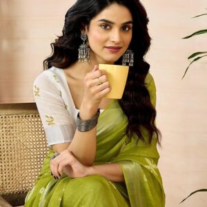 SIRIL Women's Printed Cotton One Minute Ready to Wear Saree With Unstitched Blouse Piece